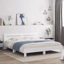 vidaXL Bed Frame with Headboard and LED Bed Base Bedstead Matress Foundation - white, 180 x 200 cm