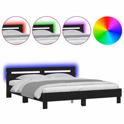 vidaXL Bed Frame with Headboard and LED Bed Base Bedstead Matress Foundation - black, 180 x 200 cm