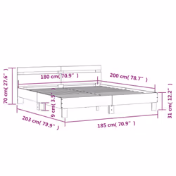vidaXL Bed Frame with Headboard and LED Bed Base Bedstead Matress Foundation - concrete grey, 180 x 200 cm - Additional view 3