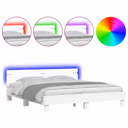 vidaXL Bed Frame with Headboard and LED Bed Base Bedstead Matress Foundation - white, 160 x 200 cm