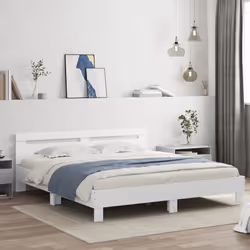vidaXL Bed Frame with Headboard and LED Bed Base Bedstead Matress Foundation - white, 160 x 200 cm