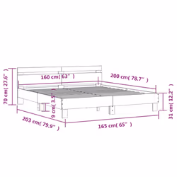 vidaXL Bed Frame with Headboard and LED Bed Base Bedstead Matress Foundation - concrete grey, 160 x 200 cm - Additional view 3