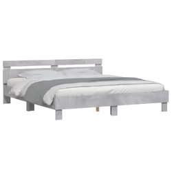 vidaXL Bed Frame with Headboard and LED Bed Base Bedstead Matress Foundation - concrete grey, 160 x 200 cm - Additional view 4