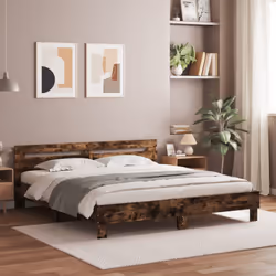 vidaXL Bed Frame with Headboard and LED Bed Base Bedstead Matress Foundation - smoked oak, 160 x 200 cm - Additional view 2