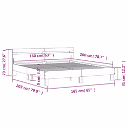 vidaXL Bed Frame with Headboard and LED Bed Base Bedstead Matress Foundation - smoked oak, 160 x 200 cm - Additional view 3
