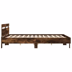 vidaXL Bed Frame with Headboard and LED Bed Base Bedstead Matress Foundation - smoked oak, 160 x 200 cm - Additional view 7