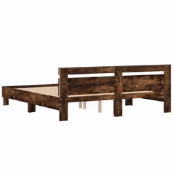 vidaXL Bed Frame with Headboard and LED Bed Base Bedstead Matress Foundation - smoked oak, 160 x 200 cm - Additional view 8