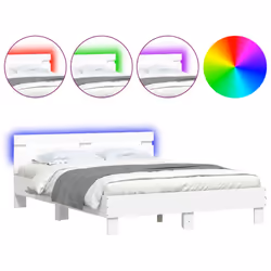 vidaXL Bed Frame with Headboard and LED Bed Base Bedstead Matress Foundation - white, 150 x 200 cm