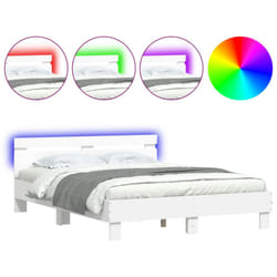 vidaXL Bed Frame with Headboard and LED Bed Base Bedstead Matress Foundation - white, 150 x 200 cm