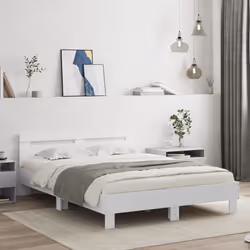 vidaXL Bed Frame with Headboard and LED Bed Base Bedstead Matress Foundation - white, 150 x 200 cm