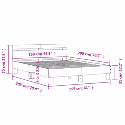 vidaXL Bed Frame with Headboard and LED Bed Base Bedstead Matress Foundation - white, 150 x 200 cm