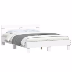 vidaXL Bed Frame with Headboard and LED Bed Base Bedstead Matress Foundation - white, 150 x 200 cm - Additional view 4
