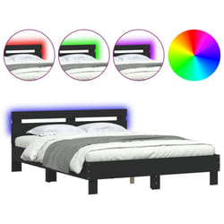 vidaXL Bed Frame with Headboard and LED Bed Base Bedstead Matress Foundation - black, 150 x 200 cm