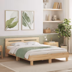vidaXL Bed Frame with Headboard and LED Bed Base Bedstead Matress Foundation - sonoma oak, 150 x 200 cm - Additional view 2
