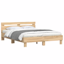 vidaXL Bed Frame with Headboard and LED Bed Base Bedstead Matress Foundation - sonoma oak, 150 x 200 cm - Additional view 4