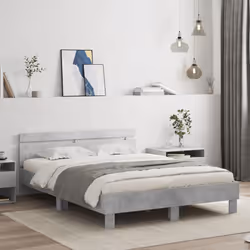 vidaXL Bed Frame with Headboard and LED Bed Base Bedstead Matress Foundation - concrete grey, 150 x 200 cm - Additional view 2
