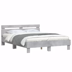 vidaXL Bed Frame with Headboard and LED Bed Base Bedstead Matress Foundation - concrete grey, 150 x 200 cm - Additional view 4