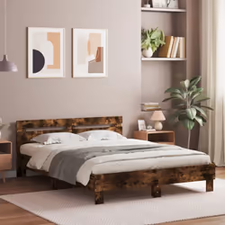 vidaXL Bed Frame with Headboard and LED Bed Base Bedstead Matress Foundation - smoked oak, 150 x 200 cm - Additional view 2