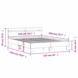 vidaXL Bed Frame with Headboard and LED Bed Base Bedstead Matress Foundation - smoked oak, 150 x 200 cm - Additional view 3