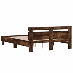 vidaXL Bed Frame with Headboard and LED Bed Base Bedstead Matress Foundation - smoked oak, 150 x 200 cm - Additional view 8