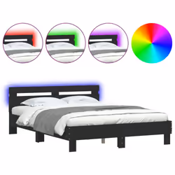 vidaXL Bed Frame with Headboard and LED Bed Base Bedstead Matress Foundation - black, 140 x 200 cm