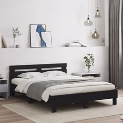 vidaXL Bed Frame with Headboard and LED Bed Base Bedstead Matress Foundation - black, 140 x 200 cm