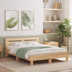 vidaXL Bed Frame with Headboard and LED Bed Base Bedstead Matress Foundation - sonoma oak, 140 x 200 cm - Additional view 2
