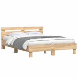 vidaXL Bed Frame with Headboard and LED Bed Base Bedstead Matress Foundation - sonoma oak, 140 x 200 cm - Additional view 4