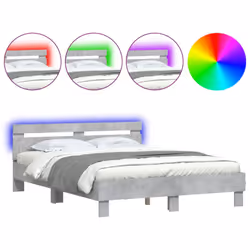 vidaXL Bed Frame with Headboard and LED Bed Base Bedstead Matress Foundation - concrete grey, 140 x 200 cm