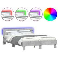 vidaXL Bed Frame with Headboard and LED Bed Base Bedstead Matress Foundation - concrete grey, 140 x 200 cm