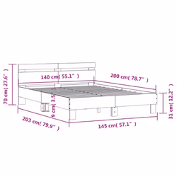 vidaXL Bed Frame with Headboard and LED Bed Base Bedstead Matress Foundation - concrete grey, 140 x 200 cm