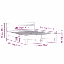 vidaXL Bed Frame with Headboard and LED Bed Base Bedstead Matress Foundation - smoked oak, 140 x 200 cm - Additional view 3