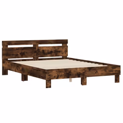 vidaXL Bed Frame with Headboard and LED Bed Base Bedstead Matress Foundation - smoked oak, 140 x 200 cm - Additional view 5