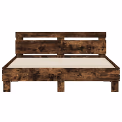 vidaXL Bed Frame with Headboard and LED Bed Base Bedstead Matress Foundation - smoked oak, 140 x 200 cm - Additional view 6