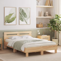vidaXL Bed Frame with Headboard and LED Bed Base Bedstead Matress Foundation - sonoma oak, 120 x 200 cm - Additional view 2