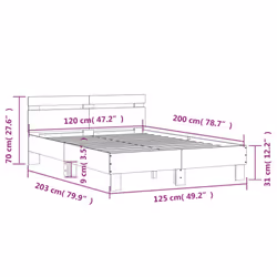vidaXL Bed Frame with Headboard and LED Bed Base Bedstead Matress Foundation - sonoma oak, 120 x 200 cm - Additional view 3
