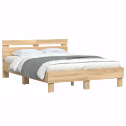 vidaXL Bed Frame with Headboard and LED Bed Base Bedstead Matress Foundation - sonoma oak, 120 x 200 cm - Additional view 4