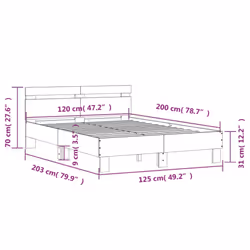 vidaXL Bed Frame with Headboard and LED Bed Base Bedstead Matress Foundation - concrete grey, 120 x 200 cm - Additional view 3