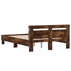 vidaXL Bed Frame with Headboard and LED Bed Base Bedstead Matress Foundation - smoked oak, 120 x 200 cm - Additional view 8