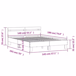vidaXL Bed Frame with Headboard and LED Bed Base Bedstead Matress Foundation - white, 140 x 190 cm