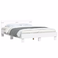 vidaXL Bed Frame with Headboard and LED Bed Base Bedstead Matress Foundation - white, 140 x 190 cm - Additional view 4