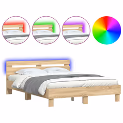 vidaXL Bed Frame with Headboard and LED Bed Base Bedstead Matress Foundation - sonoma oak, 140 x 190 cm