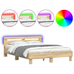 vidaXL Bed Frame with Headboard and LED Bed Base Bedstead Matress Foundation - sonoma oak, 140 x 190 cm