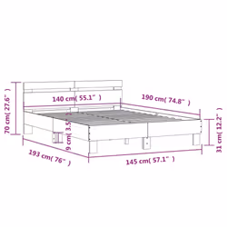 vidaXL Bed Frame with Headboard and LED Bed Base Bedstead Matress Foundation - sonoma oak, 140 x 190 cm