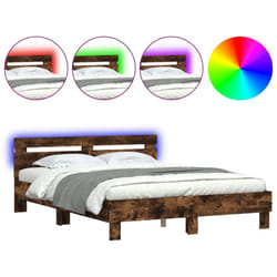 vidaXL Bed Frame with Headboard and LED Bed Base Bedstead Matress Foundation - smoked oak, 140 x 190 cm