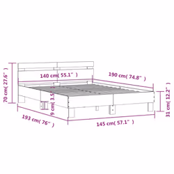 vidaXL Bed Frame with Headboard and LED Bed Base Bedstead Matress Foundation - smoked oak, 140 x 190 cm