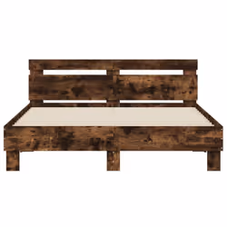 vidaXL Bed Frame with Headboard and LED Bed Base Bedstead Matress Foundation - smoked oak, 140 x 190 cm - Additional view 6