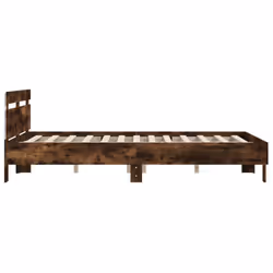 vidaXL Bed Frame with Headboard and LED Bed Base Bedstead Matress Foundation - smoked oak, 140 x 190 cm - Additional view 7