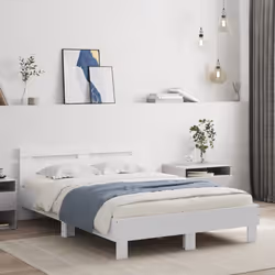 vidaXL Bed Frame with Headboard and LED Bed Base Bedstead Matress Foundation - white, 135 x 190 cm - Additional view 2