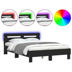 vidaXL Bed Frame with Headboard and LED Bed Base Bedstead Matress Foundation - black, 135 x 190 cm